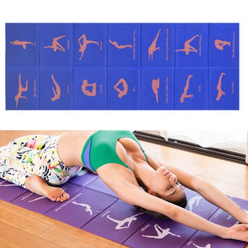 Portable Travel Fold Yoga Pad Thick Mat, 8mm Thickness (Blue Print)