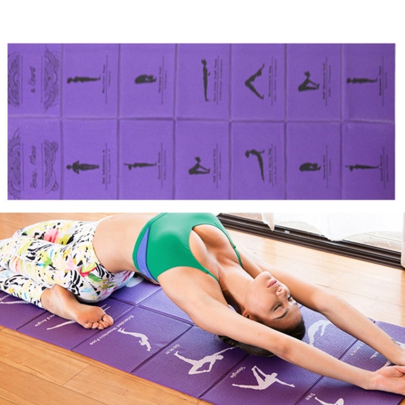Portable Travel Thick Fold Yoga Pad Student Nnap Mat Thickness 5mm Purple Print (One Size)
