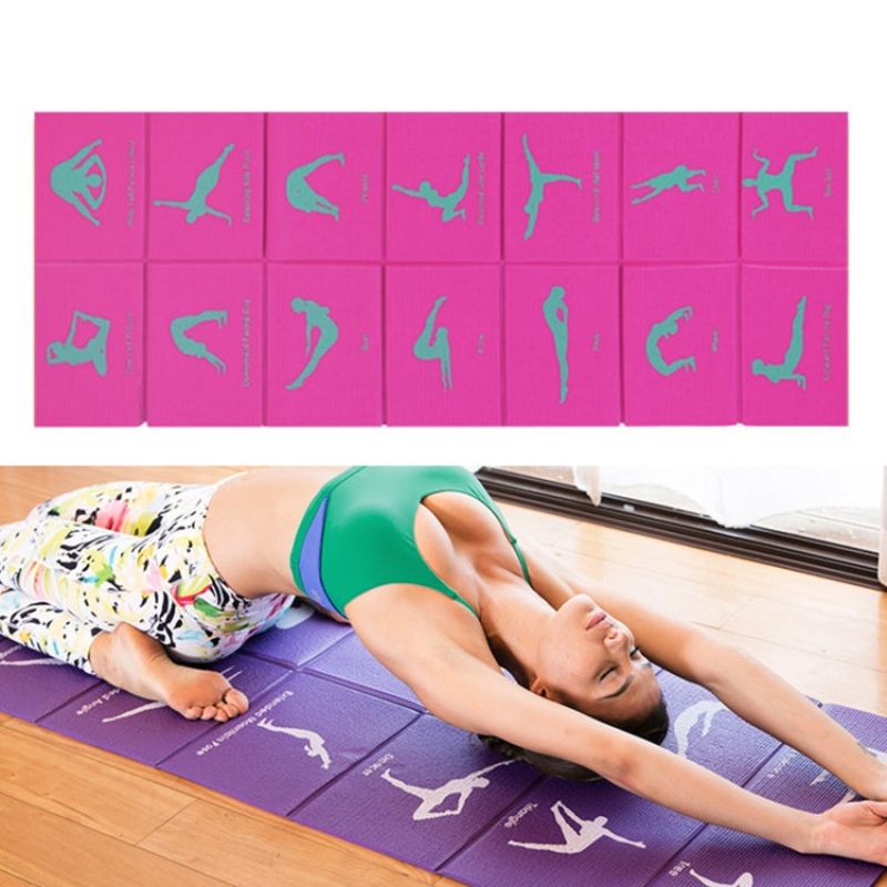 Portable Travel Yoga Mat Thick Fold Pad Student Nnap Mat 8mm (Rose Red Print)