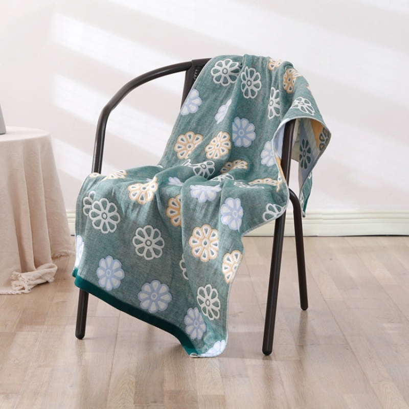 Cotton Bath Towel Soft Comfortable Beach Towel(Little Flower Dark Green)