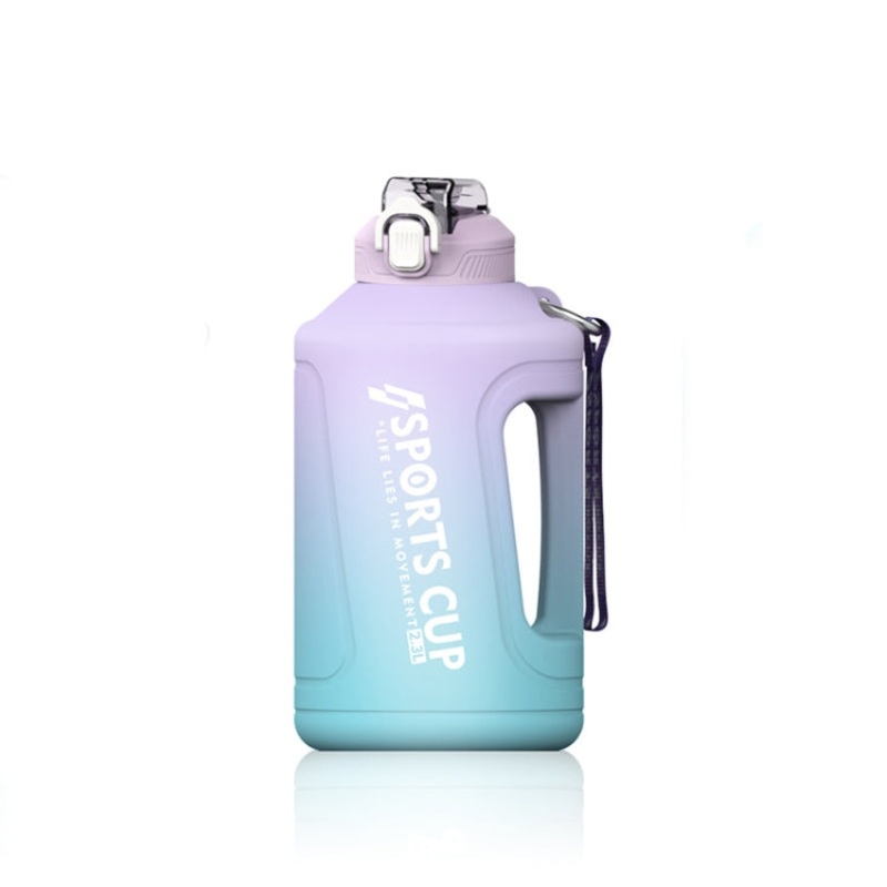 Gradient Straw Cup Sports Bottle With Scale Large Capacity (Purple)