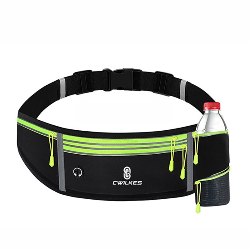 Waterproof Outdoor Sports Fitness Waist Bag Phone Pocket with Water Bottle Bag (Black Green)