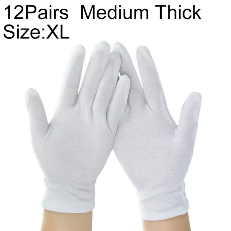 12 Pairs Pure Cotton Working Gloves, Medium Thick SizeXL