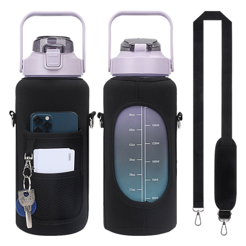 2L Diving Material Water Bottle Cover Case with Strap and Black Metal Buckle (black)