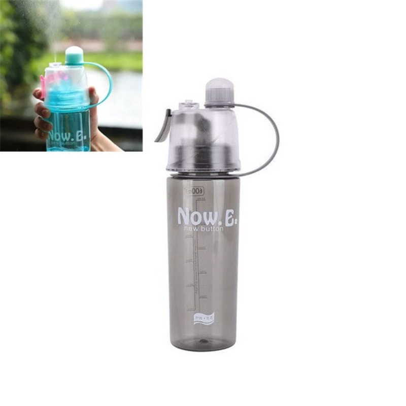 Creative Spray Water Bottle Sports Bottle Portable with Lid Summer Hydration Beauty Plastic Cup 600ML (Black)