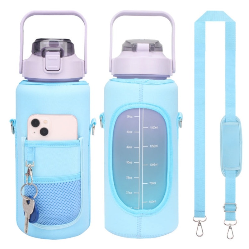 Diving Material Water Bottle Cover Case with Strap Blue Metal Buckle (2L)