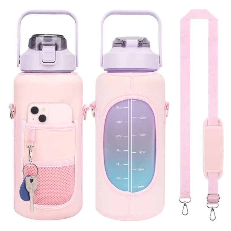 Diving Material Water Bottle Cover Case with Strap Pink Metal Buckle (2L)