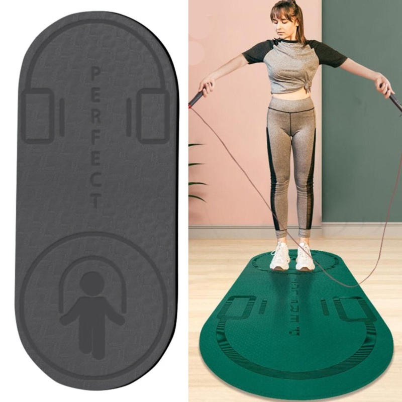 Indoor Skipping Mat Sound Insulation Shock Absorption Thickened Skipping Blanket Non-Slip Yoga Mat (Deep Gray x Cushion x Jump Rope)