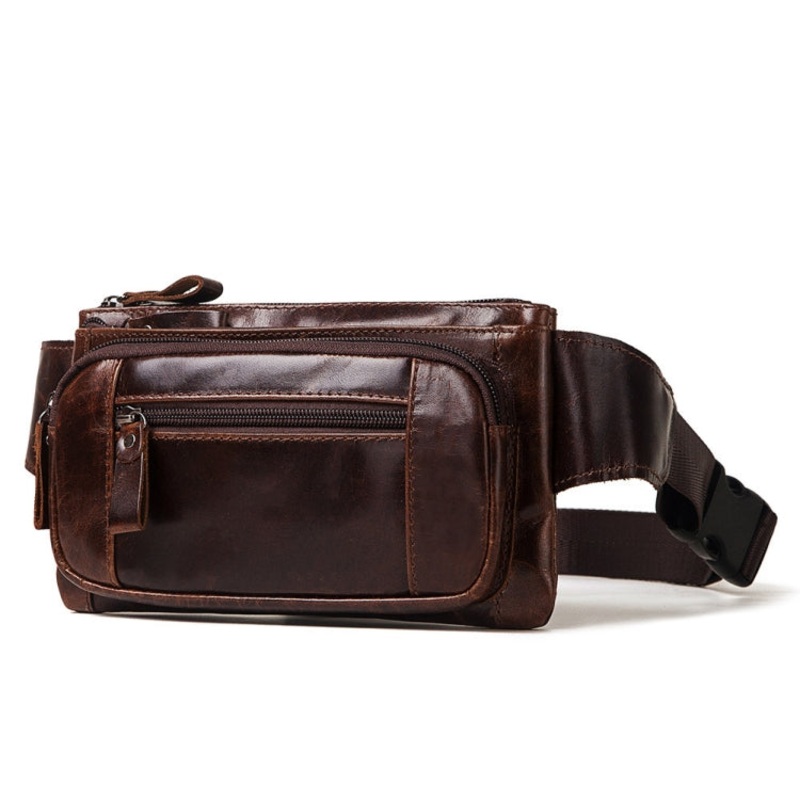 Leather Men Waste Bag Multifunctional Retro Messenger Bag (Brown)