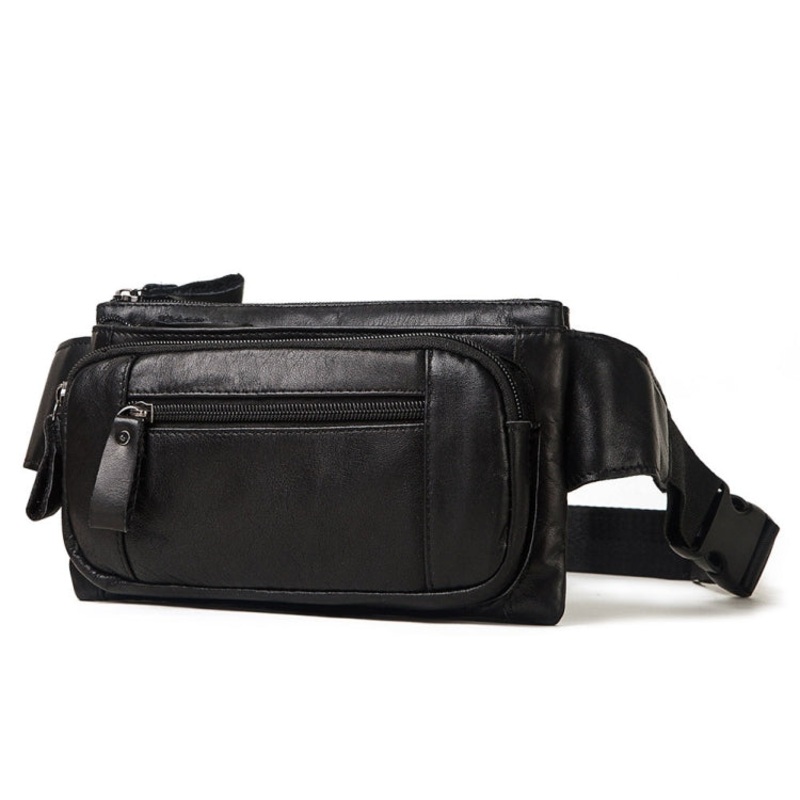 Leather Men Waste Bags Multifunctional Retro Messenger Bag (Black)