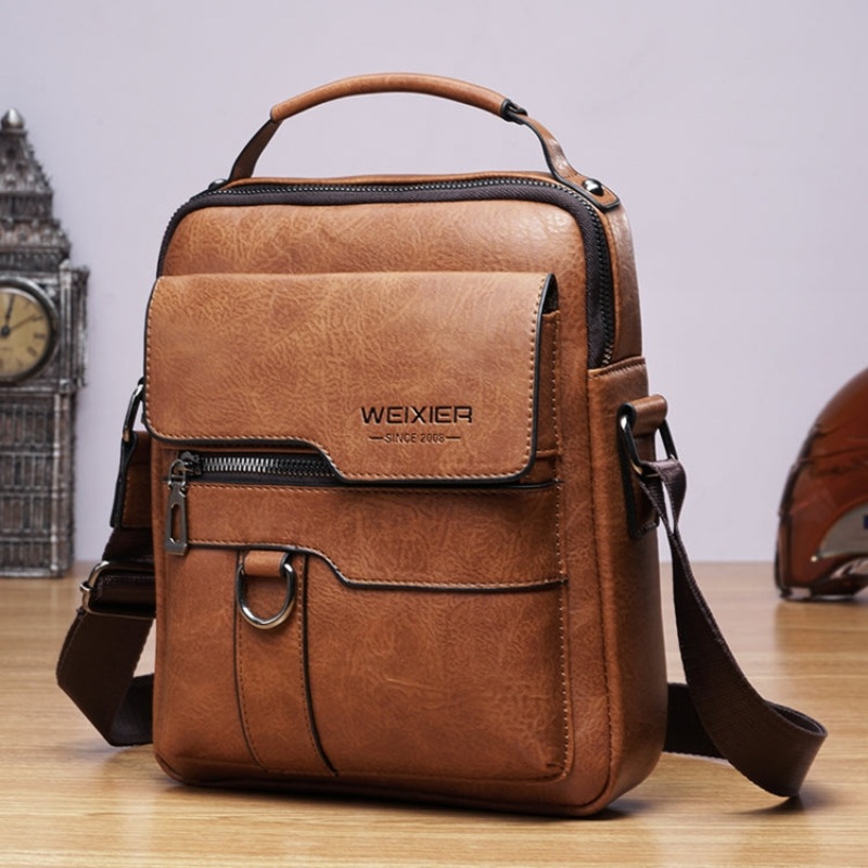 Men Business Retro PU Leather Handbag Crossbody Bag (Brown) for Ecommerce