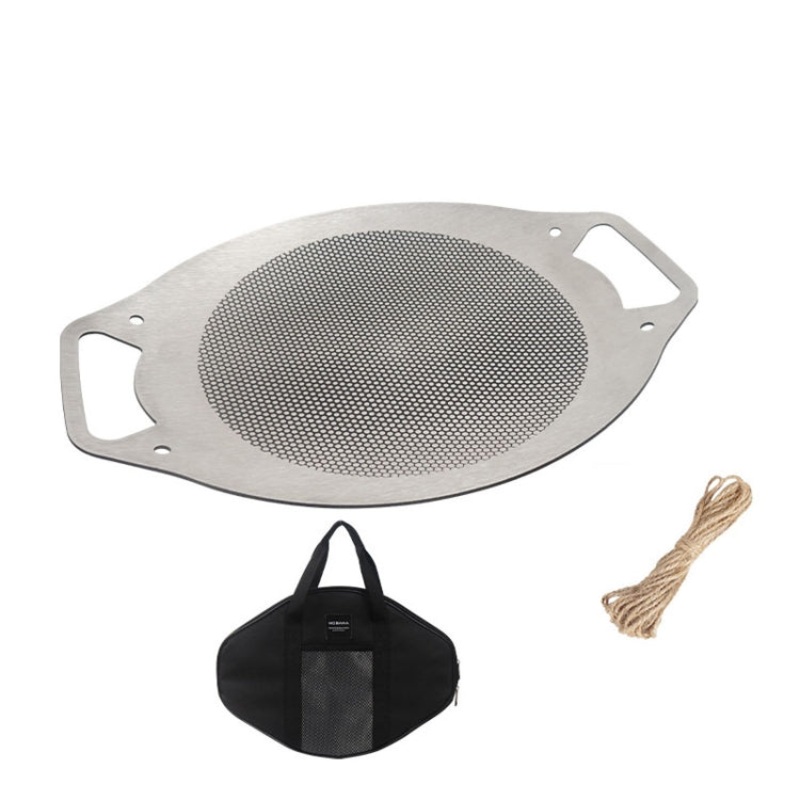 Outdoor BBQ Pan Camping Stainless Steel Frying Pan (BBQ Pan+Hemp Rope)