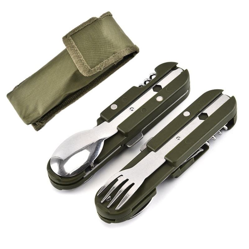 Outdoor Camping Stainless Steel Folding Knife Fork and Spoon Combination Tableware (One Size)