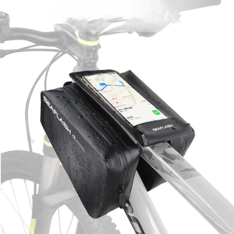 Waterproof Bike Bag Touch Screen Saddle Bag Mountain Bike Front Beam Bag (Outdoor, Black)