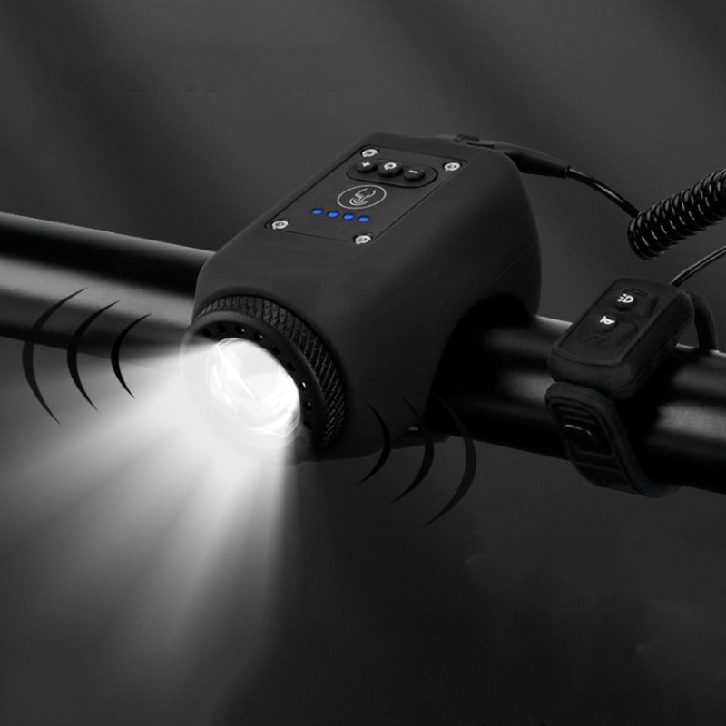 2 in 1 Bicycle Rechargeable Waterproof High Decibel Bell with Highlight Light - Black