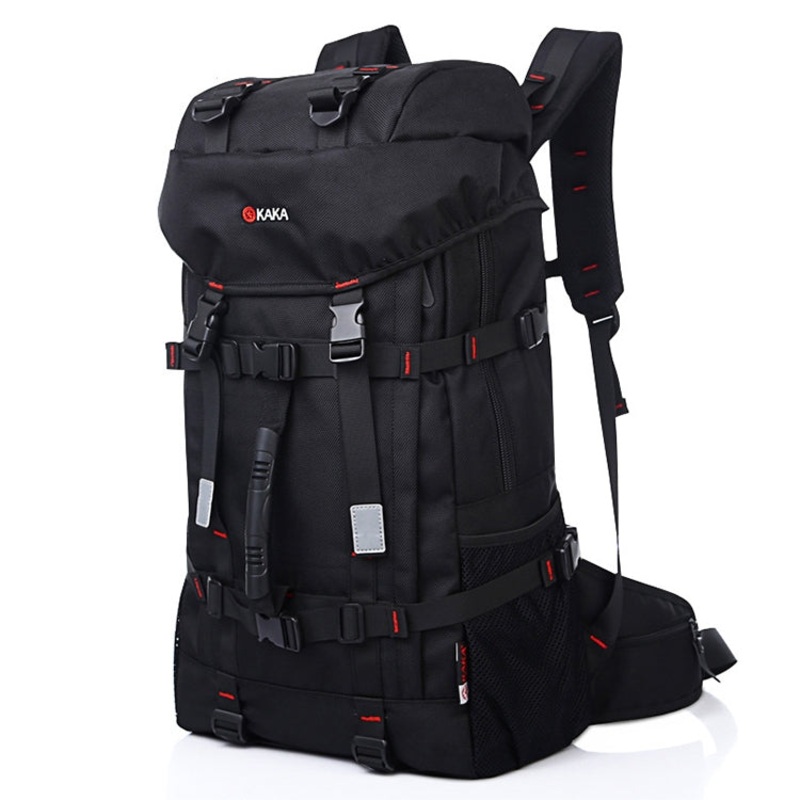 Black Large Capacity Travel Backpack Outdoor 55L Waterproof Mountaineering Shoulders Bag with Lock