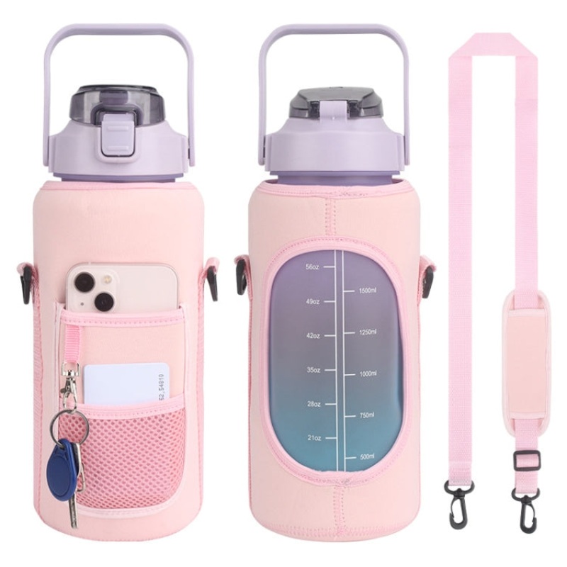 Diving Material Water Bottle Cover Case with Strap (Pink)