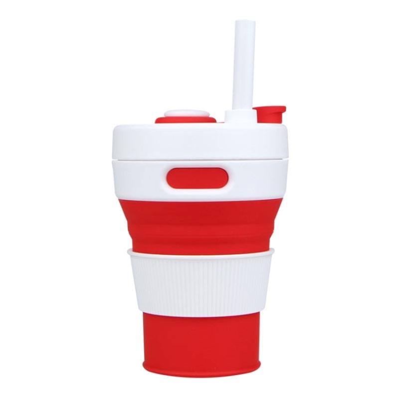 Folding Portable Silicone Telescopic Drinking Coffee Cup Multi-function Cup Travel (White Red)