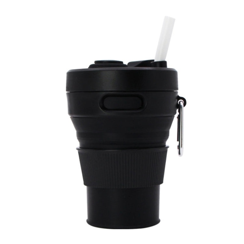 Folding Portable Silicone Telescopic Drinking Coffee Cup Multi-function Silica Cup Travel (Black)