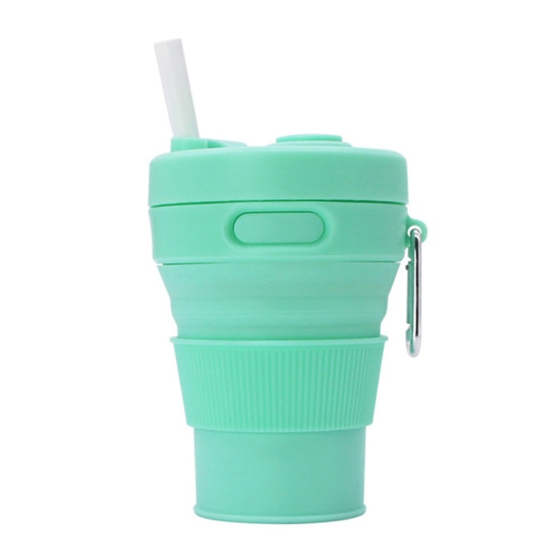 Folding Portable Silicone Telescopic Drinking Coffee Cup Multi-function Silica Cup Travel (Green) 350ml