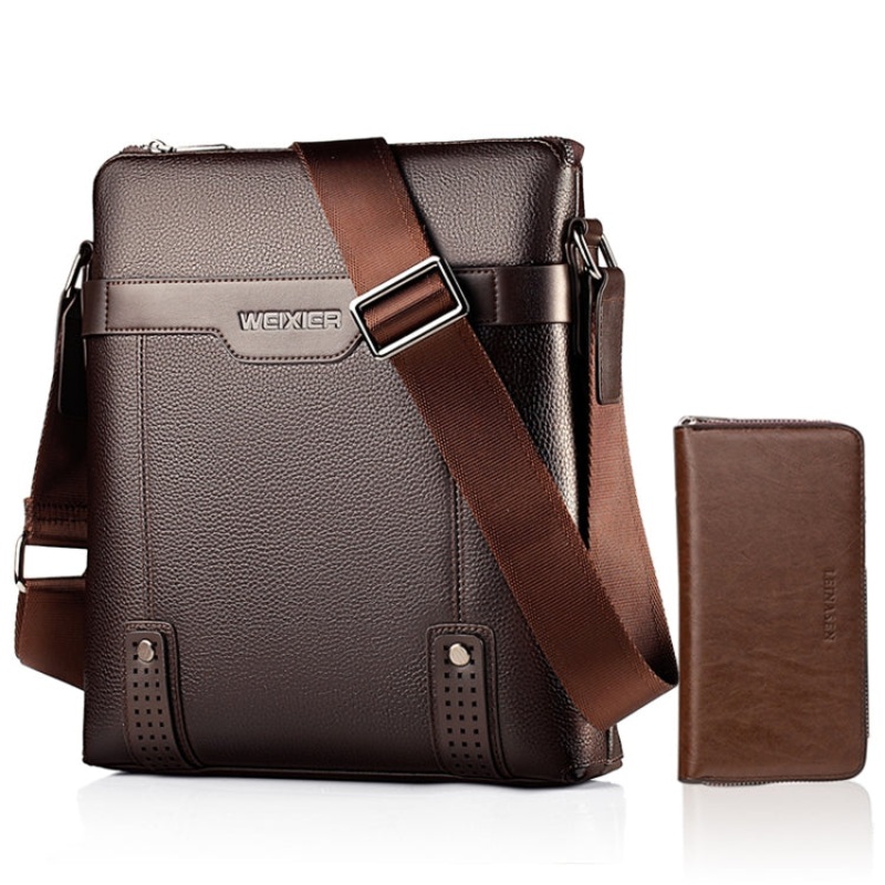 Men PU Leather Single Shoulder Bag with Handbag (Brown)