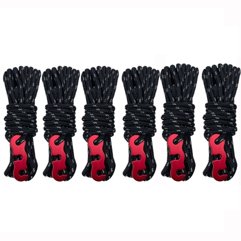 Outdoor Camping Tent Canopy Wind Rope Luminous Multi-Function Wind Rope Buckle Tent Fixed Rope (Black, 4m x 6 Rolls)