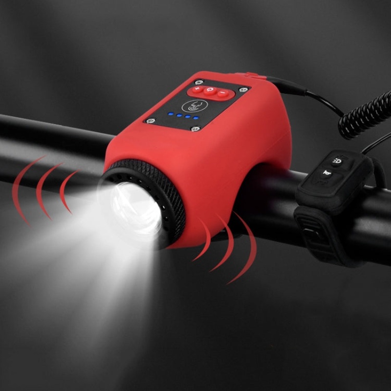 Waterproof High Decibel Bell with Highlight Light Bicycle Rechargeable (Red)
