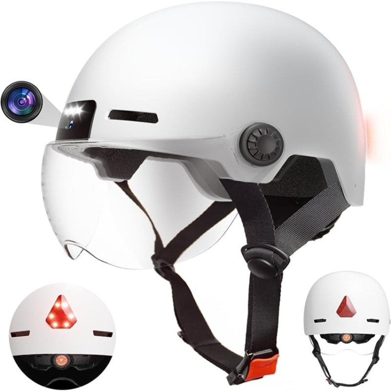 1080P HD Camera Recorder Cycling Smart Helmet (White) - Size: 54-63cm