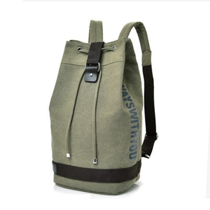 Casual Canvas Backpack Bucket Bag Computer Rucksack Travel Hiking Hand Bag Army Green (Small)
