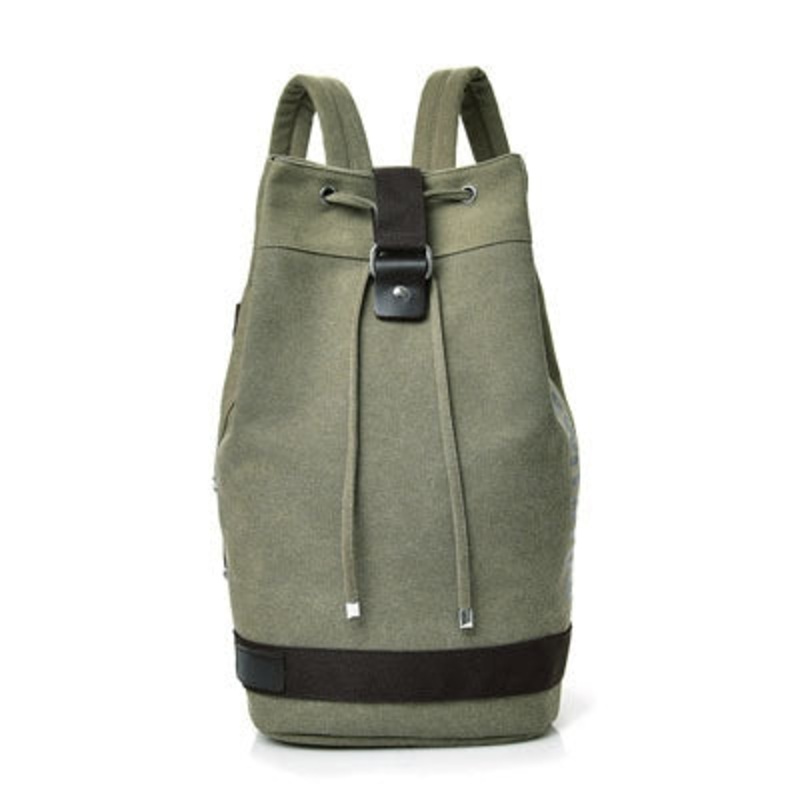 Casual Canvas Backpack Bucket Bag Computer Rucksack Travel Hiking Hand Bag (Large, Army Green)