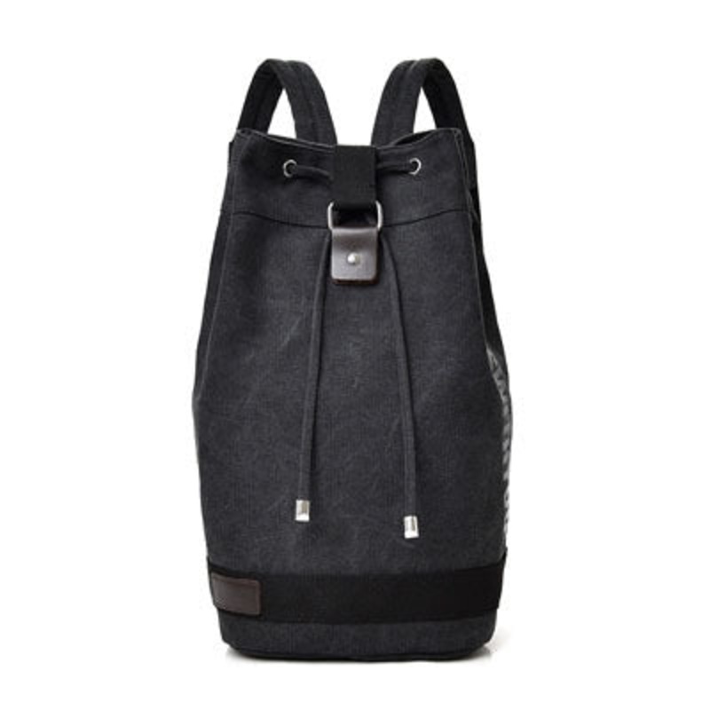 Casual Canvas Backpack Bucket Bag Computer Rucksack Travel Hiking Hand bag Large Black (Size: Large)