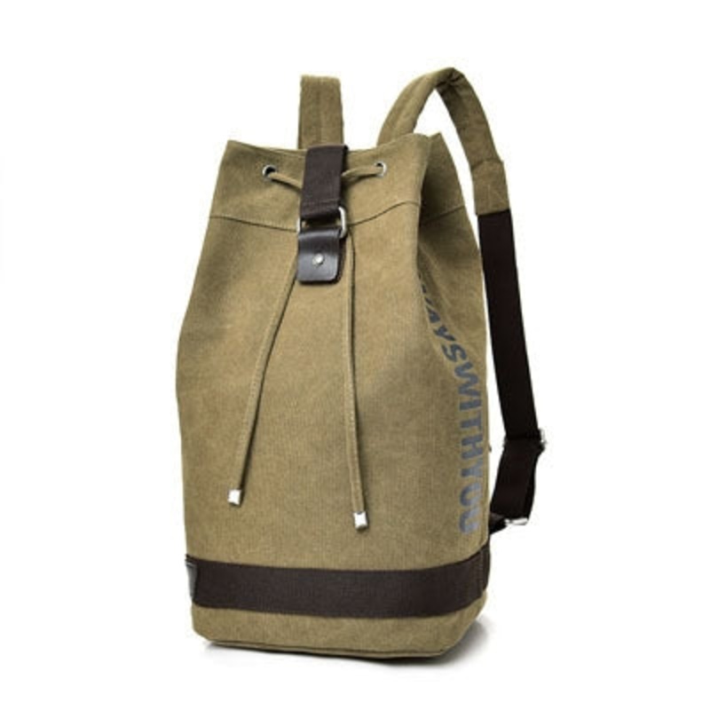 Casual Canvas Backpack Bucket Bag Computer Rucksack Travel Hiking Hand Bag (Small, Khaki)