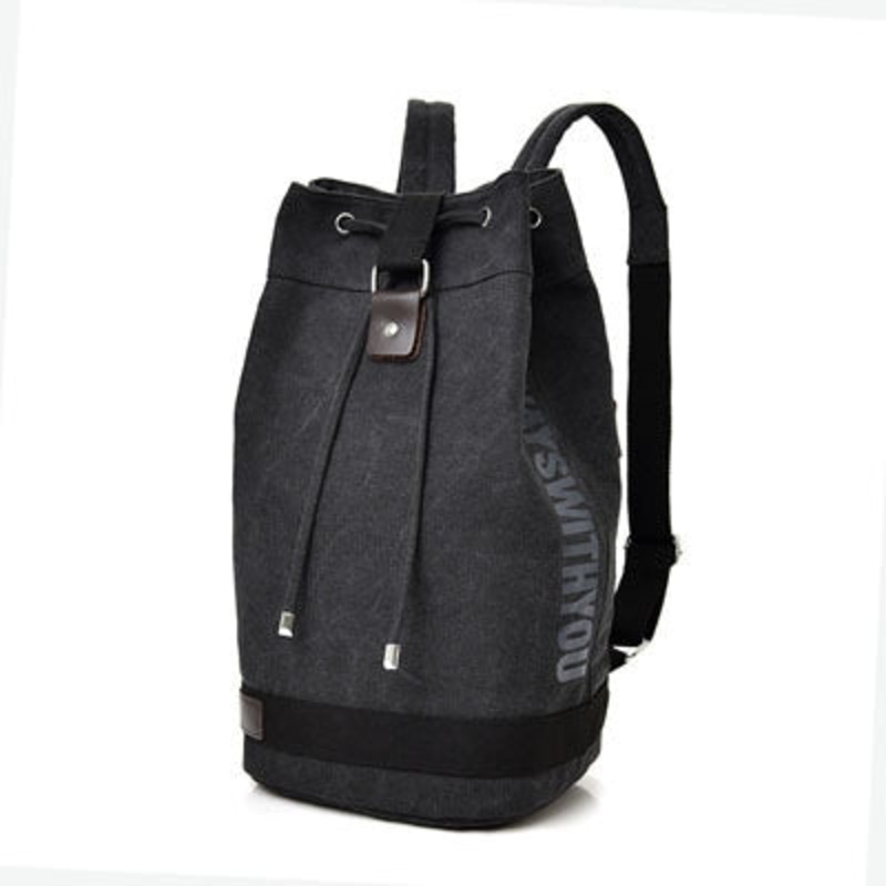 Casual Canvas Backpack Bucket Bag for Travel Hiking (Small Black)