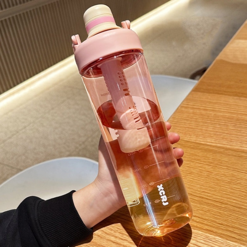 Gradient Color Large Capacity Tea Leaking Cup Portable Kettle (Orange Pink) - 1000ml