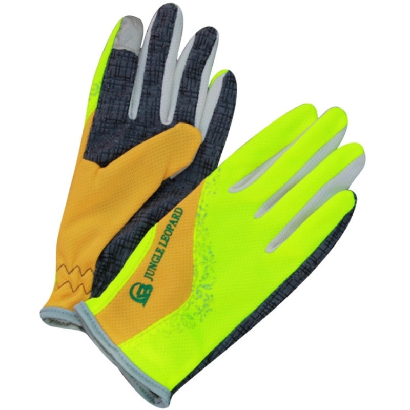 JUNGLE LEOPARD Outdoor Sports Mountaineering Full Finger Gloves Mesh Touch Screen Anti-Skid Gloves, Size: L(Green+Yellow)