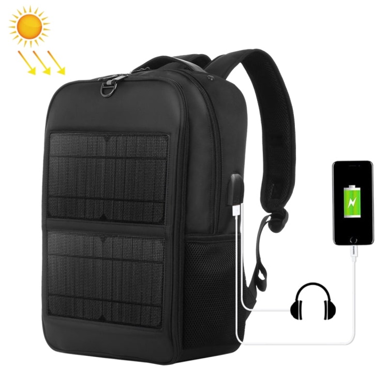 Solar Panel Power Backpack with USB Charging Port (Black)
