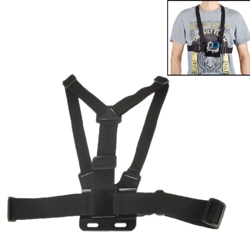 Extreme Sport Front Chest Elastic Belt Shoulder Strap Mount Holder for GoPro, Insta360, DJI and Other Action Cameras (Black)