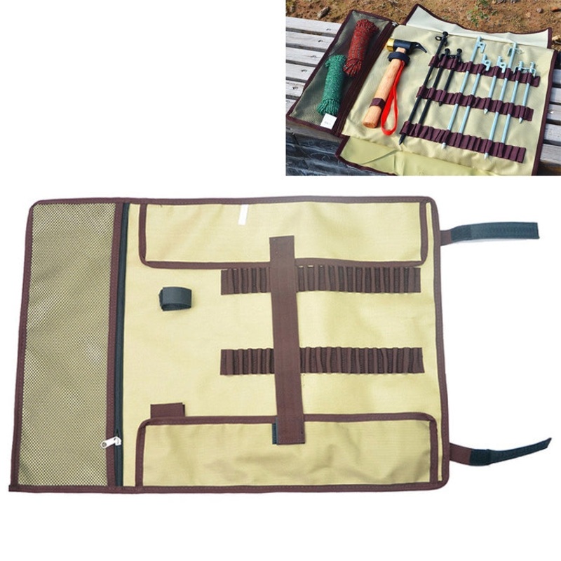 Large Outdoor Camping Ground Nail Storage Bag Tent Hammer Toolkit Bag (Khaki)