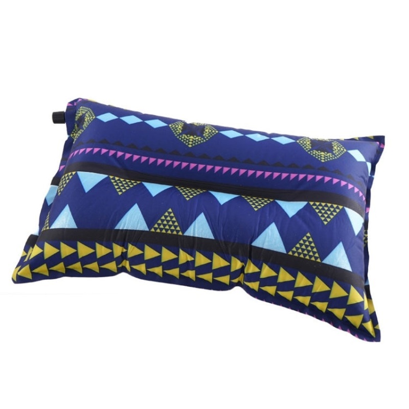 Portable Ethnic Style Automatic Inflatable Pillows for Outdoor Camping Tent Car Travel (Navy Blue Stripes)