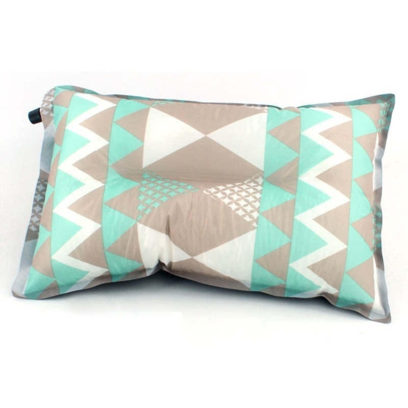 Portable Ethnic Style Automatic Inflatable Pillows Outdoor Camping Tent Camping Equipment Car Travel Pillows (Gray Blue Print)