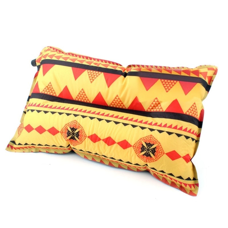 Portable Ethnic Style Automatic Inflatable Pillows Outdoor Camping Tent Camping Equipment Car Travel Pillows (Orange Stripes)