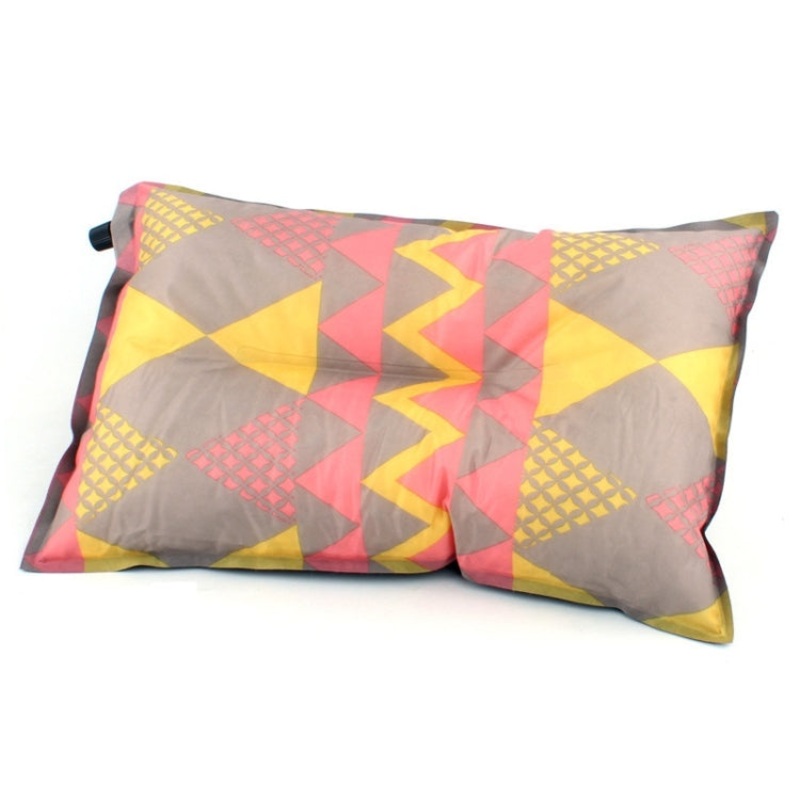 Portable Ethnic Style Automatic Inflatable Pillows Outdoor Camping Tent Equipment Car Travel Pillows (Red Yellow Printing)