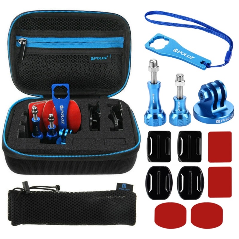 PULUZ 13 in 1 CNC Metal Accessories Combo Kits with EVA Case (Screws + Surface Mounts + Tripod Adapter + Storage Bag + Wrench) for GoPro, Insta360, DJI and Other Action Cameras