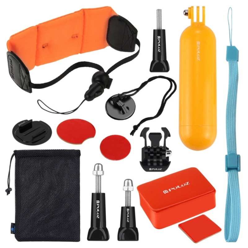PULUZ 14 in 1 Surfing Accessories Combo Kits (Bobber Hand Grip + Floaty Sponge + Quick Release Buckle + Surf Board Mount + Floating Wrist Strap + Safety Tethers Strap + Storage Bag ) for GoPro, Insta360, DJI and Other Action Cameras