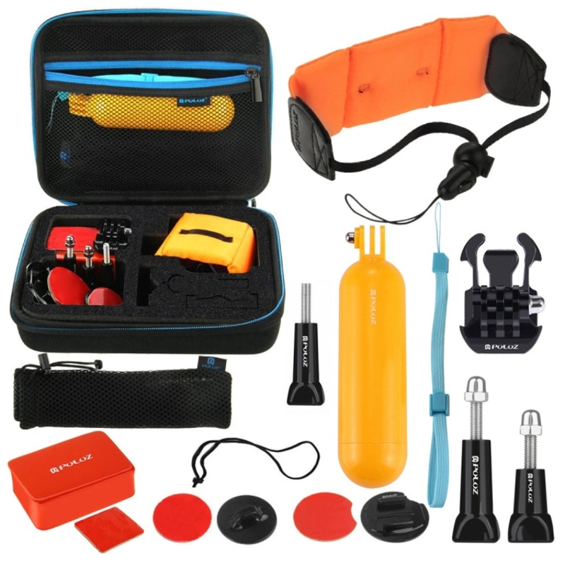 PULUZ 14 in 1 Surfing Accessories Combo Kits with EVA Case (Bobber Hand Grip + Floaty Sponge + Quick Release Buckle + Surf Board Mount + Floating Wrist Strap + Safety Tethers Strap + Storage Bag ) for GoPro, Insta360, DJI and Other Action Cameras