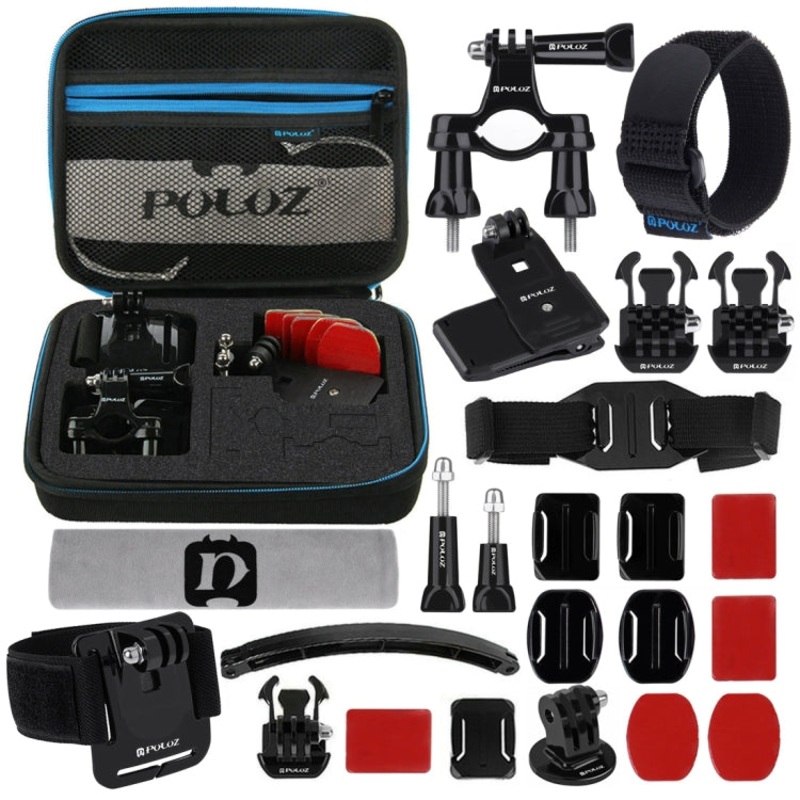 PULUZ 24 in 1 Bike Mount Accessories Combo Kits with EVA Case (Wrist Strap + Helmet Strap + Extension Arm + Quick Release Buckles + Surface Mounts + Adhesive Stickers + Tripod Adapter + Storage Bag + ... for GoPro, Insta360, DJI and Other Action Cameras