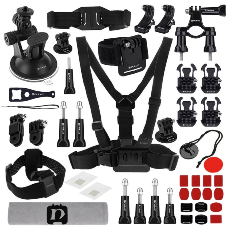 PULUZ 45 in 1 Accessories Ultimate Combo Kits (Chest Strap + Suction Cup Mount + 3-Way Pivot Arms + J-Hook Buckle + Wrist Strap + Helmet Strap + Surface Mounts + Tripod Adapter + Storage Bag + Handleb ... for GoPro, Insta360, DJI and Other Action Cameras