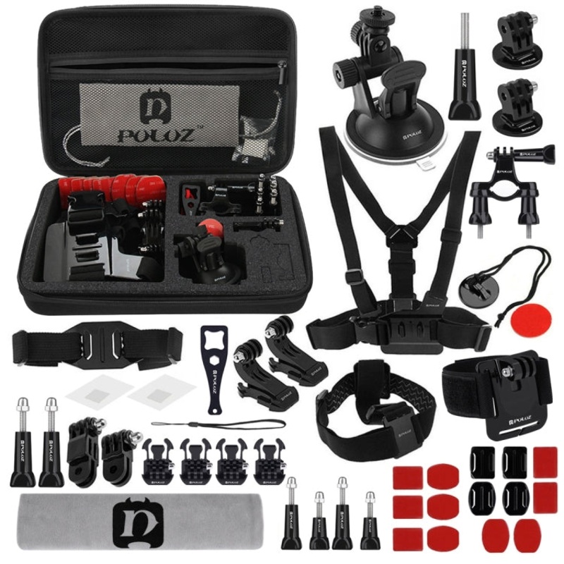 PULUZ 45 in 1 Accessories Ultimate Combo Kits with EVA Case (Chest Strap + Suction Cup Mount + 3-Way Pivot Arms + J-Hook Buckle + Wrist Strap + Helmet Strap + Surface Mounts + Tripod Adapter + Storage ... for GoPro, Insta360, DJI and Other Action Cameras
