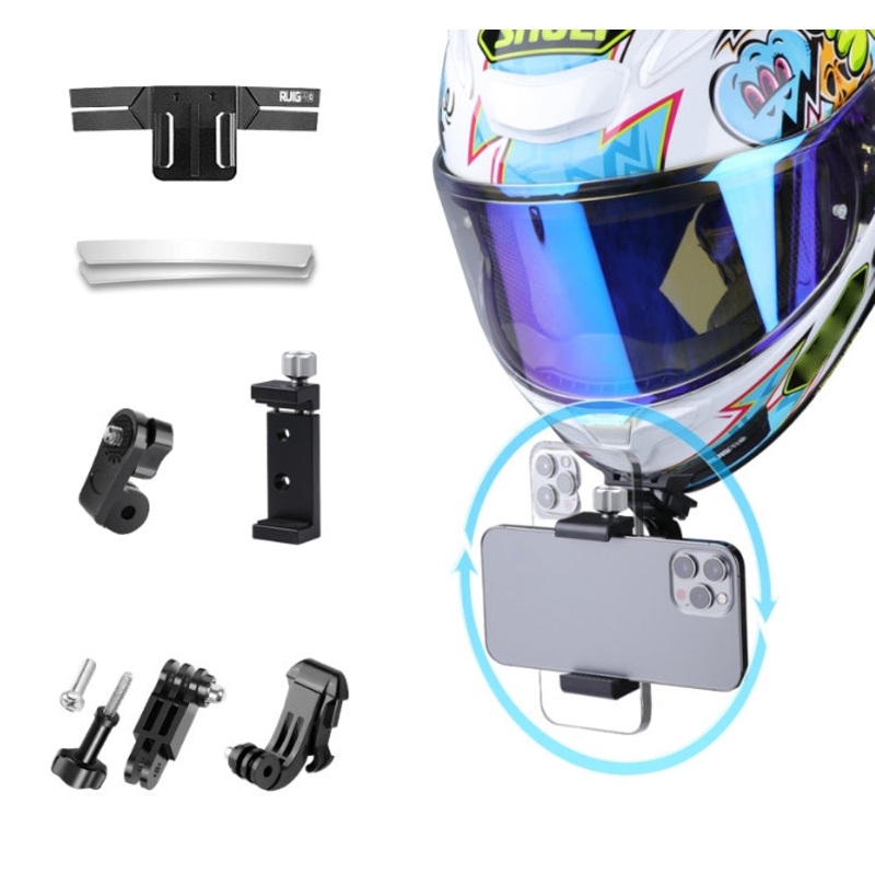 RUIGPRO Action Camera Phone Helmet Mount Kit with J-Hook Buckle & Metal Phone Clamp & Adapter (Black)
