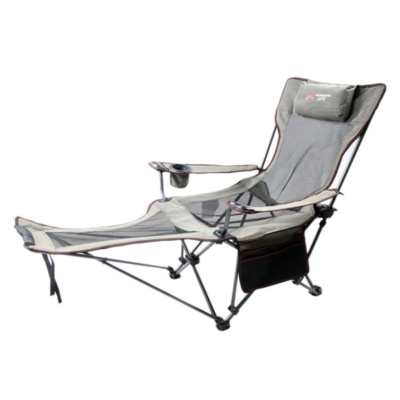 Folding Recliner for Camping Fishing Beach Stainless Steel Frame Black Khaki (One Size)